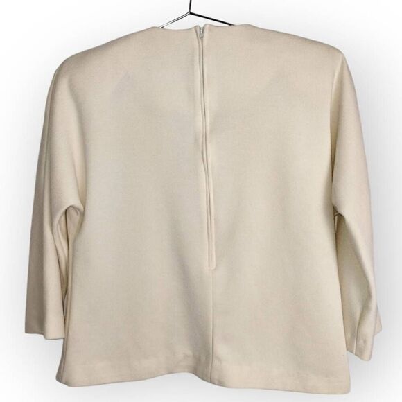 Vtg Leslie Fay Womens Top Sz 10 Cream Knit Black Velvet‎ Back Zip 60s Whimsicore - Picture 6 of 11